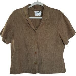 FLAX Women's 100% Linen Button Down Short Sleeve Blouse, Size S, Like New